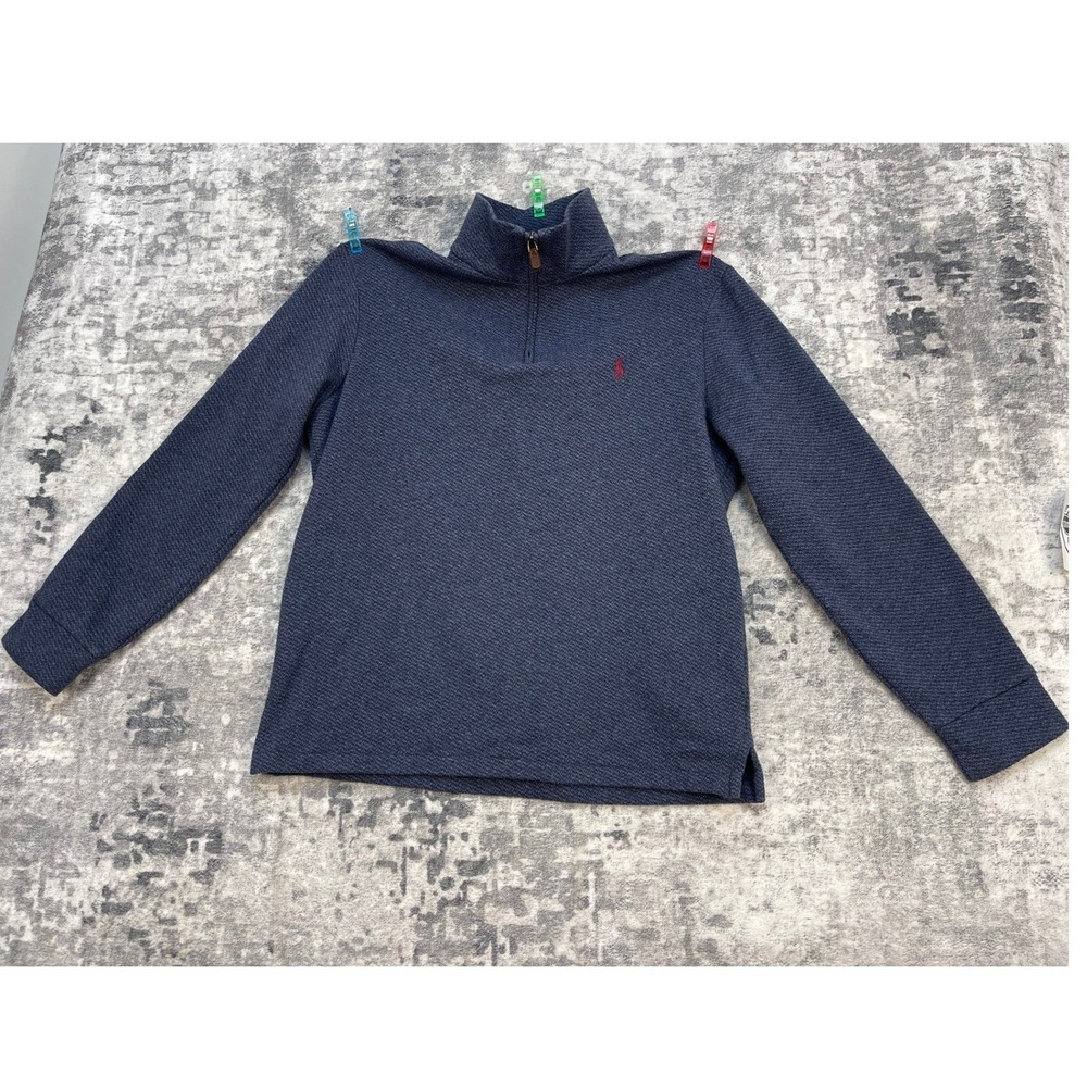 Polo Ralph Lauren Men M Quarter Zip Pullover Blue Textured Fisherman Knit